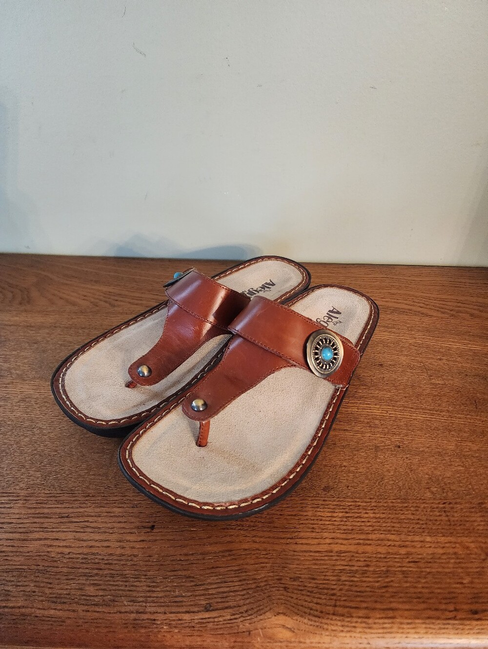 Wpmen's Alegria Brown Leather Thong